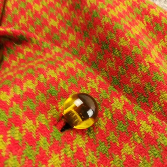 Burberry London Coat Tweed Wool Houndstooth Checked Red Green Long Womens Small - Picture 3 of 14